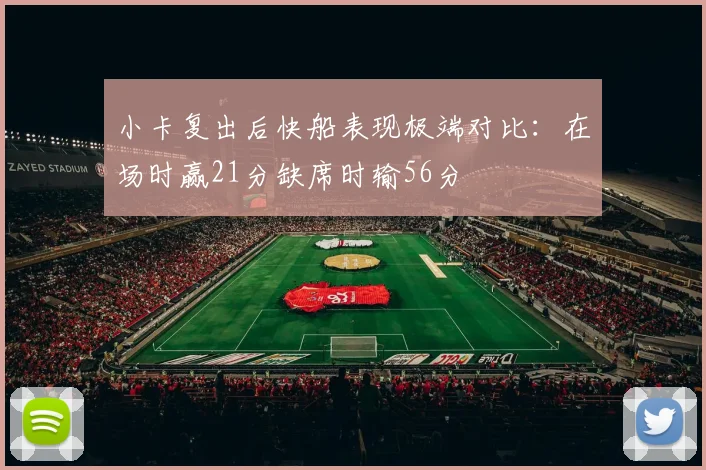 小卡复出后快船表现极端对比：在场时赢21分缺席时输56分